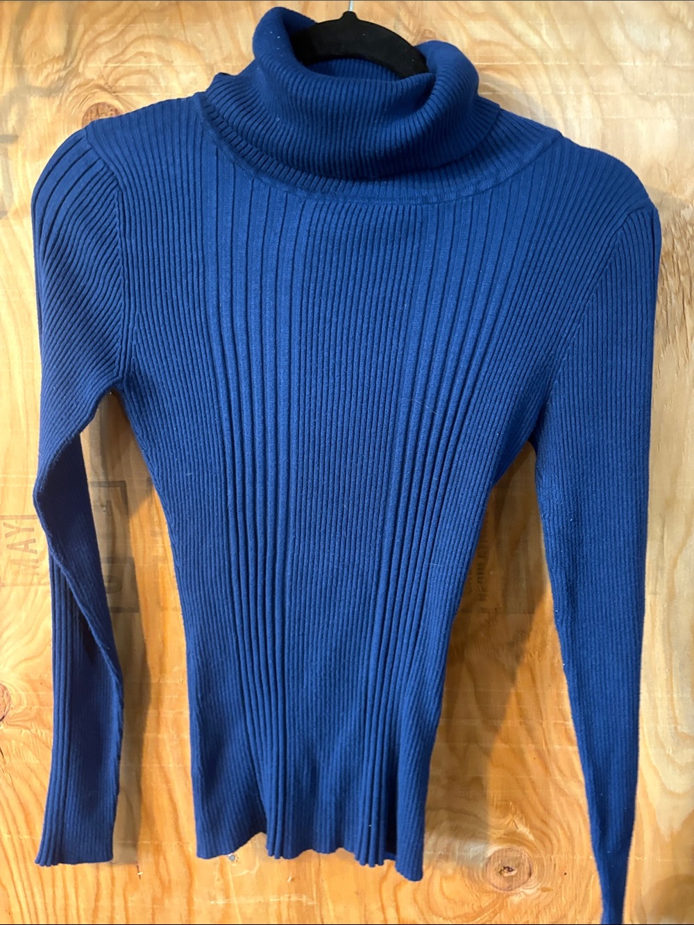 Jennifer Lopez Slim Ribbed Cobalt Blue Turtleneck Sweater - Women